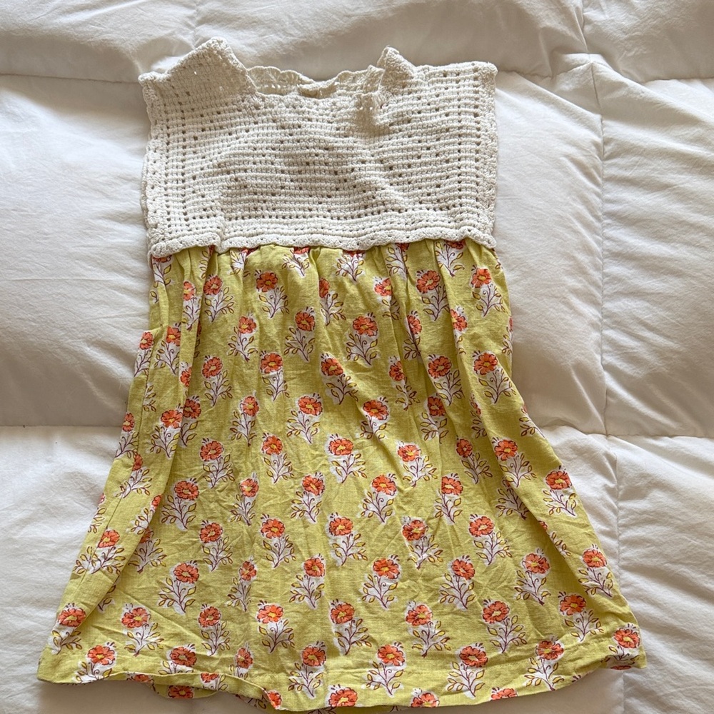 Zara Cream Crochet-Top Dress with Yellow Floral Skirt